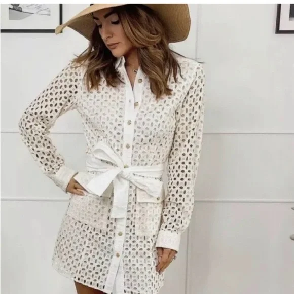 Zara ecru openwork embroidery mini dress XS - Picture 1 of 10